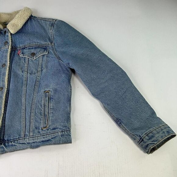 Levi’s Premium Women's Original Sherpa Trucker Jacket Size M Black Denim Jeans - Picture 5 of 11